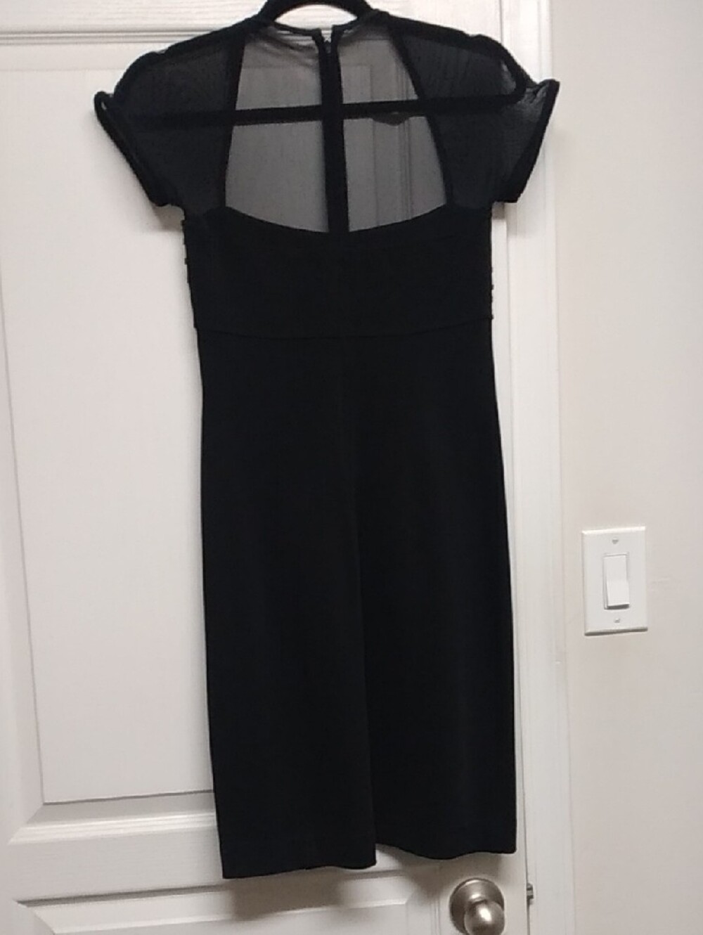 Vtg Tadashi Women's Black Sheath Dress with Sheer Yoke and Pintuck Detail Size 6 - Picture 6 of 10